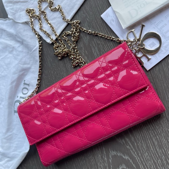 AUTHENTIC Dior wallet on chain pink patent leather - Picture 10 of 10